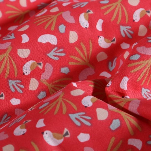 Tissu Coton imprimé Arty Brindilles et oisillons sur fond Grenadine - Par 10 cm