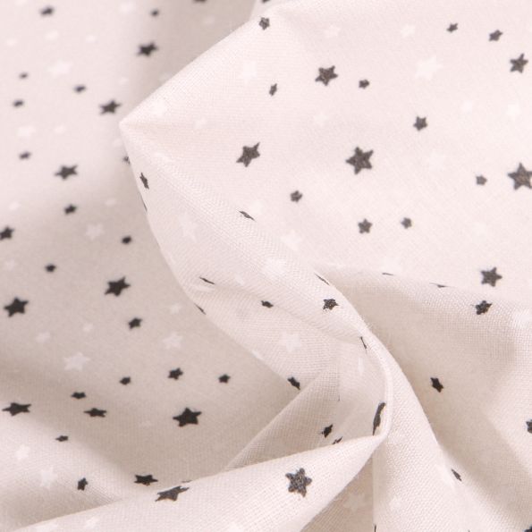 Tissu Coton imprimé Arty Etoiles grises et blanches sur fond Blanc cassé - Par 10 cm