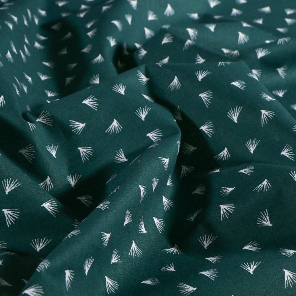 Tissu Coton imprimé Arty Brin de pissenlit sur fond Bleu pétrole - Par 10 cm