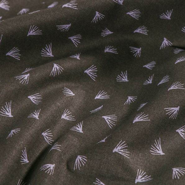 Tissu Coton imprimé Arty Brin de pissenlit sur fond Marron - Par 10 cm