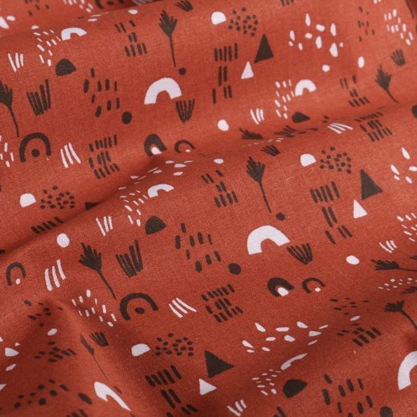 Tissu Coton imprimé Savana sur fond Brique - Par 10 cm