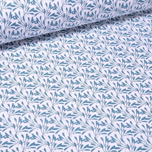 Tissu Coton imprimé Arty Feuilles d'olivier sur fond Blanc - Par 10 cm