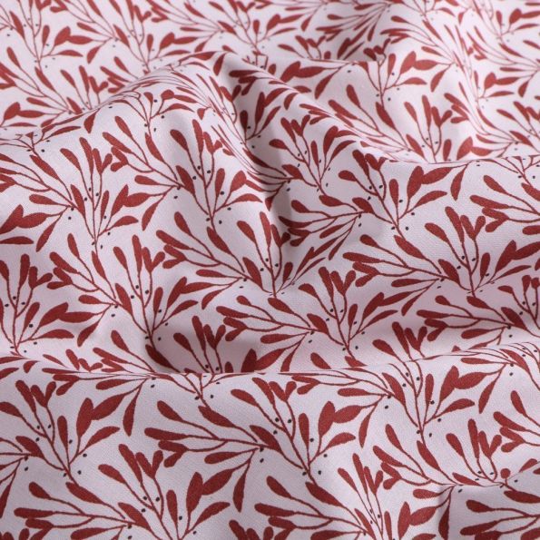 Tissu Coton imprimé Arty Feuilles d'olivier bordeaux sur fond Blanc - Par 10 cm