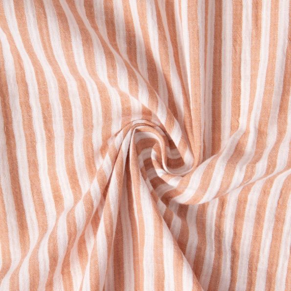 Tissu Double gaze de Coton Gipsy Rayé Camel sur fond Blanc cassé - Par 10 cm