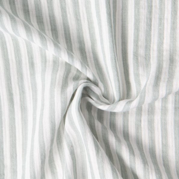 Tissu Double gaze de Coton Gipsy Rayé Vert de gris sur fond Blanc cassé - Par 10 cm