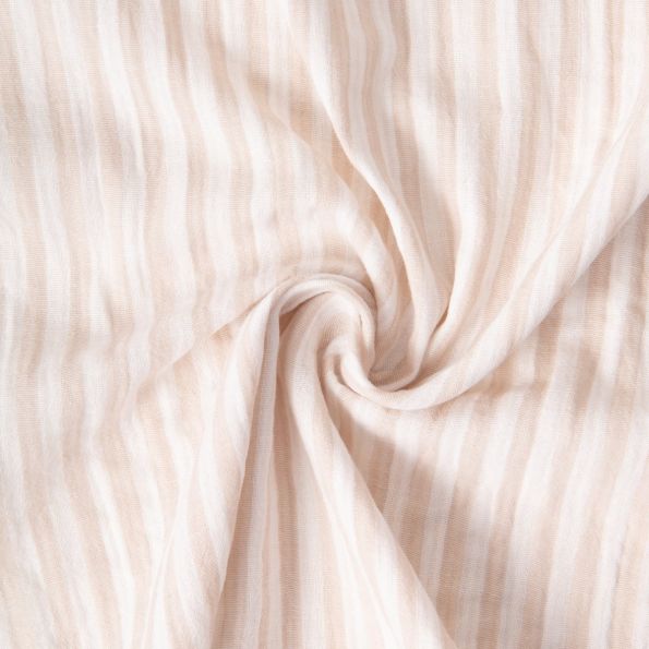 Tissu Double gaze de Coton Gipsy Rayé Crème sur fond Blanc cassé - Par 10 cm