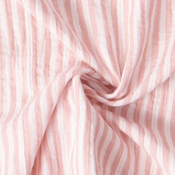 Tissu Double gaze de Coton Gipsy Rayé Vieux rose sur fond Blanc cassé - Par 10 cm