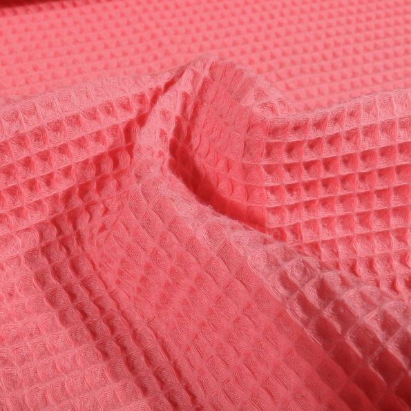 Tissu Nid d'abeille Rose corail - Par 10 cm