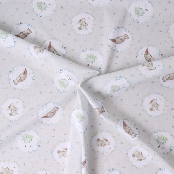 Tissu Coton imprimé Minofaune sur fond Ivoire - Par 10 cm