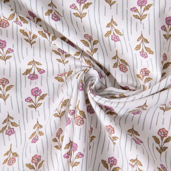 Tissu Coton imprimé Arty Fleuris rayé Aesa sur fond Ecru - Par 10 cm