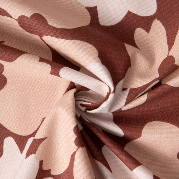 Tissu Toile de Coton Feuilles Aidin sur fond Marron - Par 10 cm
