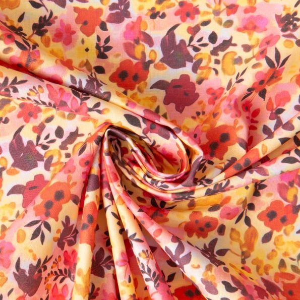 Tissu Coton imprimé digital Arty Fleur Albi sur fond Rose - Par 10 cm