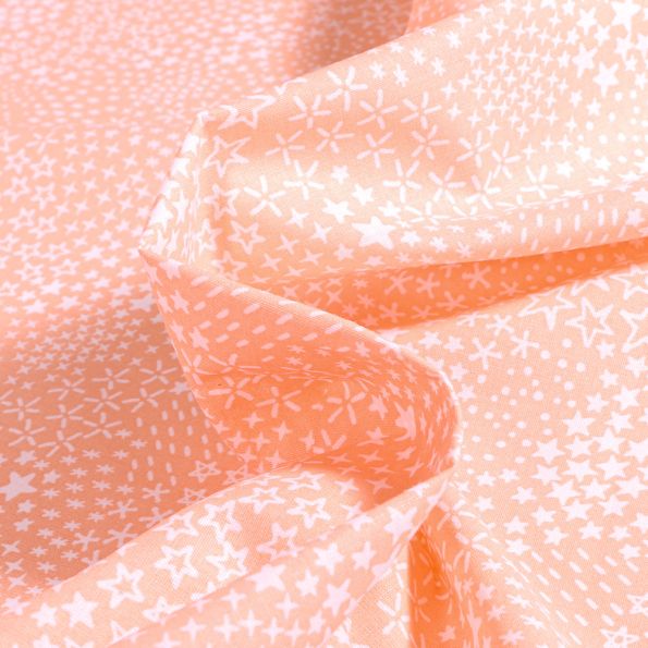 Tissu Coton imprimé Arty Anggun sur fond Pêche - Par 10 cm