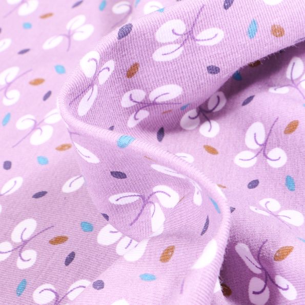 Tissu Jersey Coton Bulhup sur fond Lilas - Par 10 cm