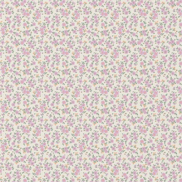 Tissu Coton imprimé Capri fleuris mauve sur fond Ecru - Par 10 cm