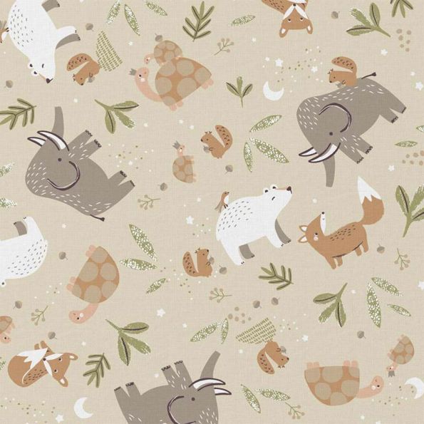Coupon Tissu Coton imprimé Arty Cromignon sur fond Cassonade - Coupon de 20 cm