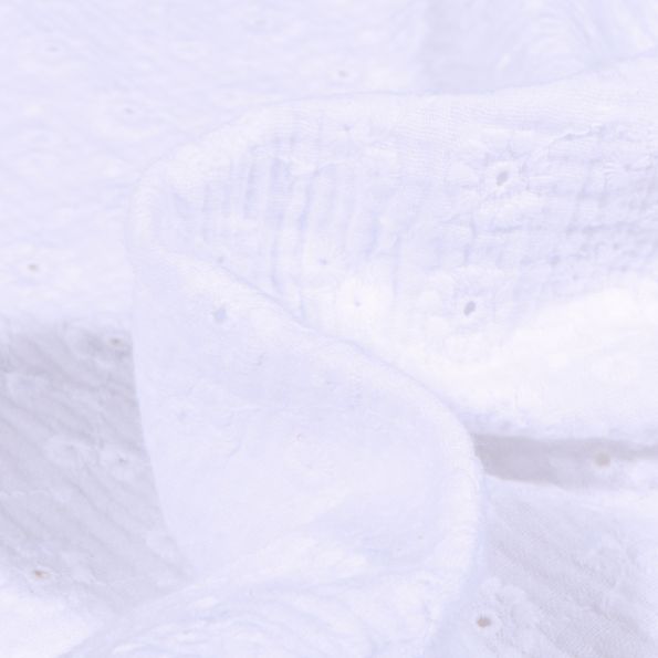 Tissu Double gaze Brodée Suzy sur fond Blanc - Par 10 cm