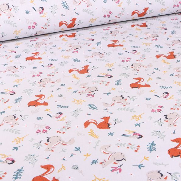 Tissu Coton imprimé Bio Efanie sur fond Gris - Par 10 cm