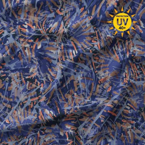 Tissu Lycra maillot de bain anti UV Fizora sur fond Bleu marine - Par 10 cm