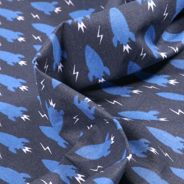 Tissu Coton imprimé Arty Fuzmini roi sur fond Bleu marine - Par 10 cm