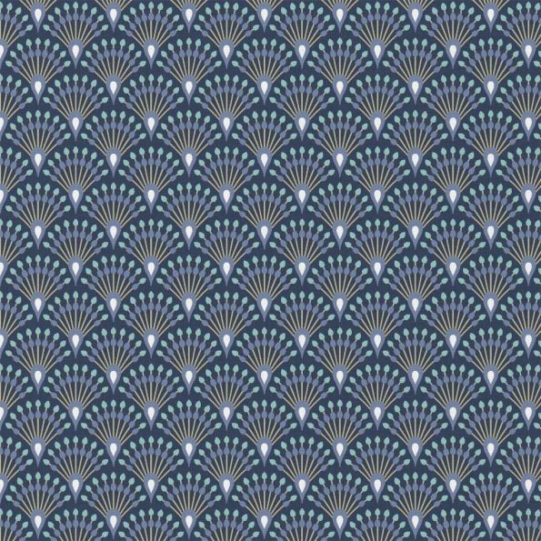 Tissu Coton imprimé Ginza sur fond Bleu indigo - Par 10 cm