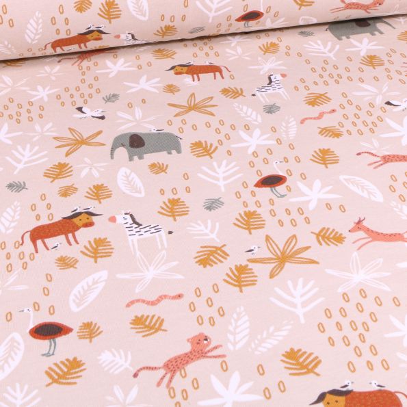 Tissu Jersey Coton Arty Gizou sur fond Beige - Par 10 cm