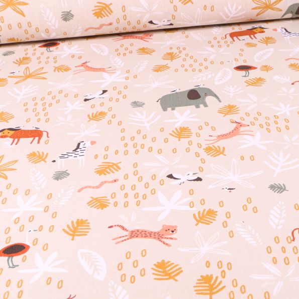 Tissu Coton imprimé Arty Gizou sur fond Beige - Par 10 cm