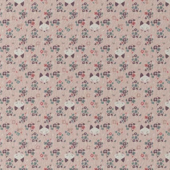 Tissu Jersey Coton Goops fleuris sur fond Rose pâle - Par 10 cm