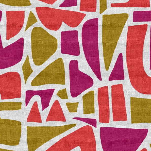 Tissu Toile de Coton Henriette vermillon sur fond Blanc cassé - Par 10 cm