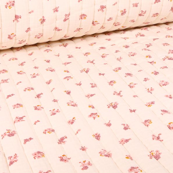 Tissu Double gaze Matelassée Hope rouge sur fond Ecru - Par 10 cm