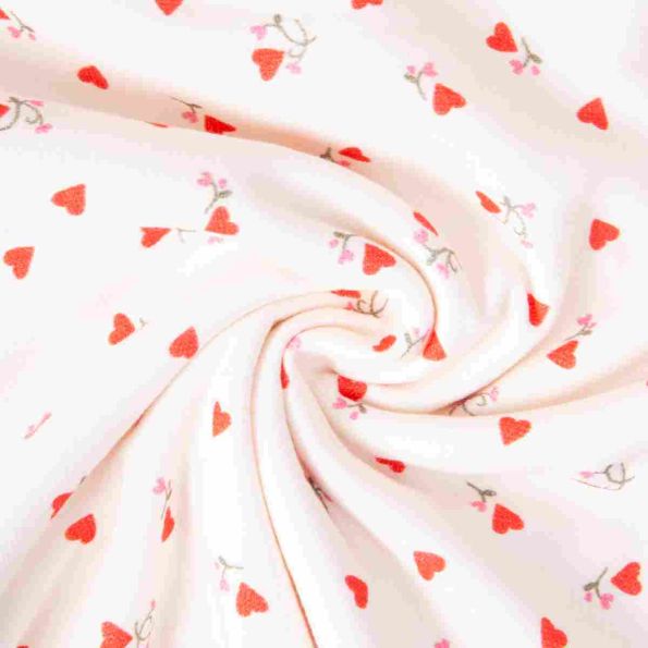 Tissu Eponge Monoface Coeurs Ilove sur fond Ecru - Par 10 cm