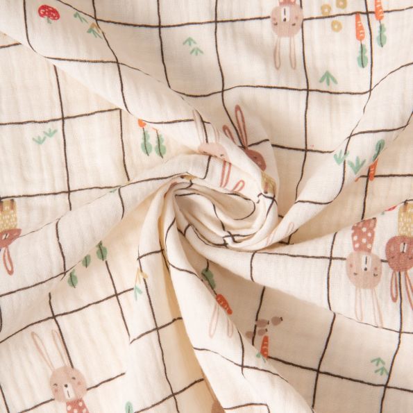 Tissu Double gaze de Coton Ilye sur fond Ecru - Par 10 cm