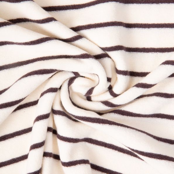 Coupon Tissu Jersey Eponge rayures Marron sur fond Ecru - Coupon de 20 cm