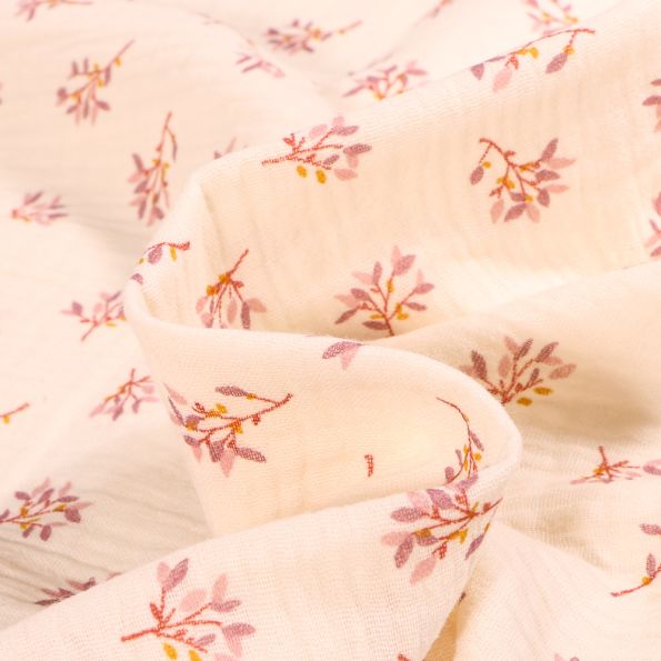 Tissu Double gaze Judy sur fond Ecru - Par 10 cm