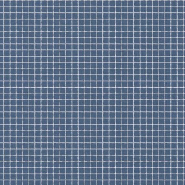 Tissu Coton enduit Carreaux blancs sur fond Bleu indigo - Par 10 cm