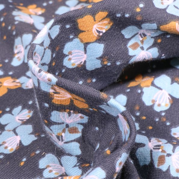 Tissu Jersey Coton Kamini sur fond Bleu marine - Par 10 cm