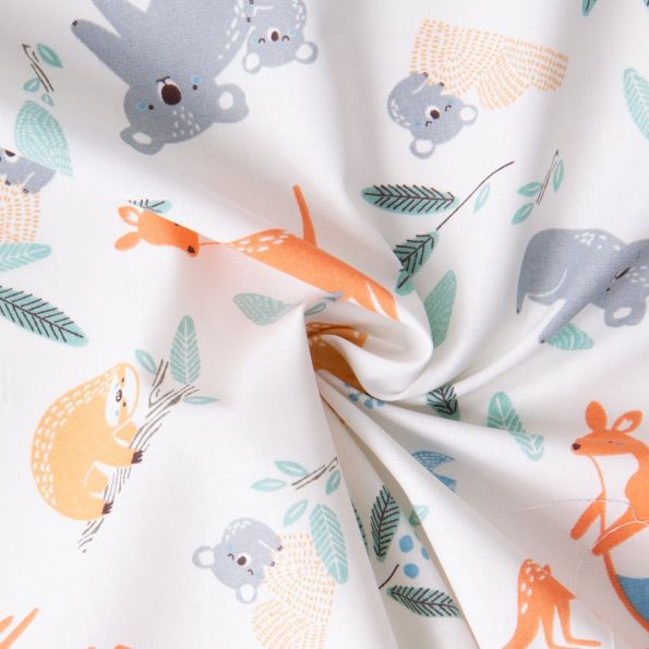 Tissu Coton imprimé Arty Koala Kango sur fond Blanc - Par 10 cm