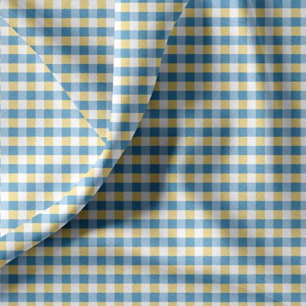 Tissu Coton enduit léger Vichy Turquoise et vert sur fond Blanc - Par 10 cm