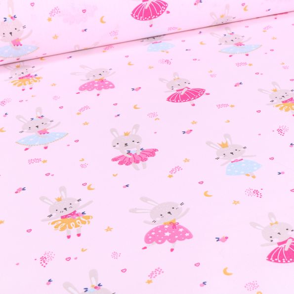 tissu-coton-imprim-arty-lapine-danseuse-sur-fond-rose-par-10-cm