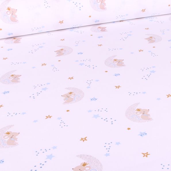 Tissu Coton imprimé Bio Lena sur fond Blanc - Par 10 cm