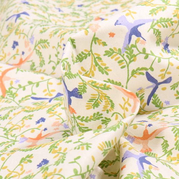 Tissu Coton imprimé Arty Lipari sur fond Blanc cassé - Par 10 cm