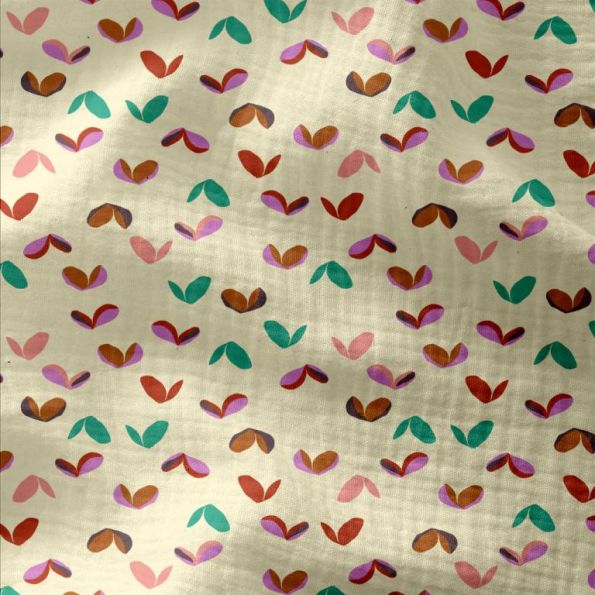 Coupon Tissu Double gaze imprimé Loove rose sur fond Ecru - Coupon de 30 cm