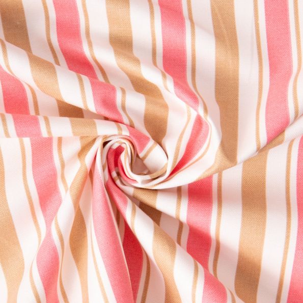 Tissu Toile de Coton Demi Natté Rayures Lydia sur fond Blanc - Par 10 cm
