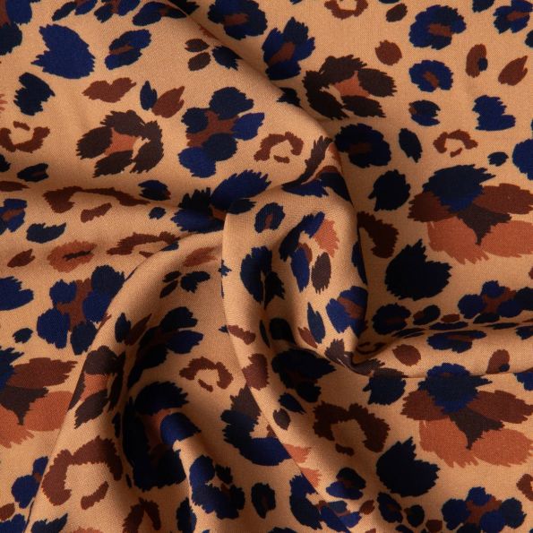 Tissu Viscose imprimé Arty Lynx sur fond Beige - Par 10 cm