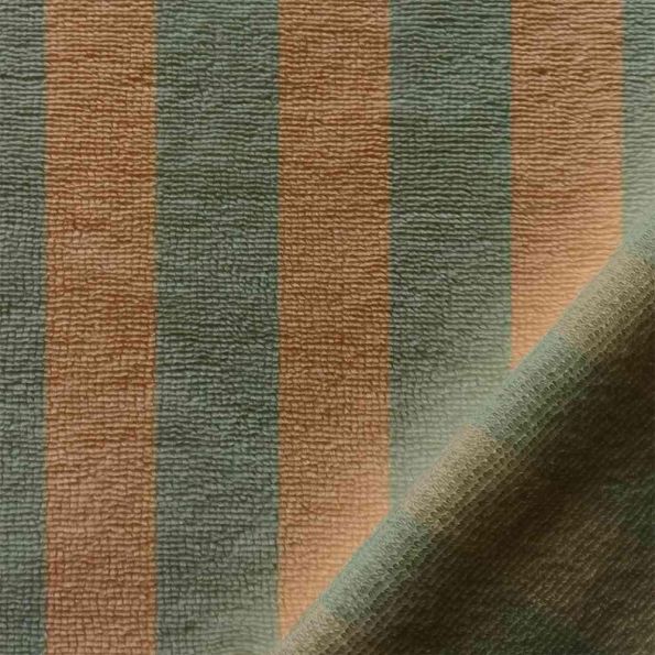 Tissu Micro Eponge à rayures Beige et Romarin - Par 10 cm