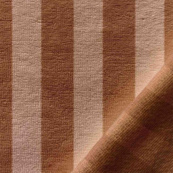 Tissu Micro Eponge Bambou à rayures Nude et Caramel - Par 10 cm
