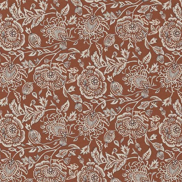 Tissu Coton imprimé Arty Mehar écru sur fond Marron - Par 10 cm