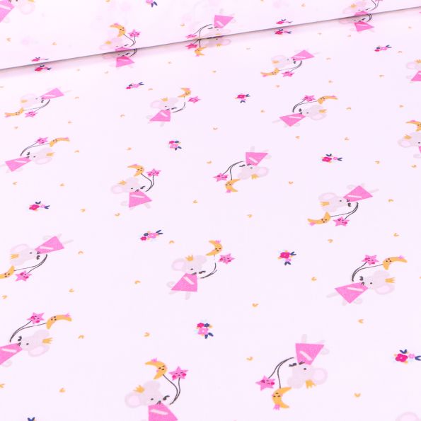 Tissu Coton imprimé Arty Souris et cerf-volant sur fond Blanc - Par 10 cm