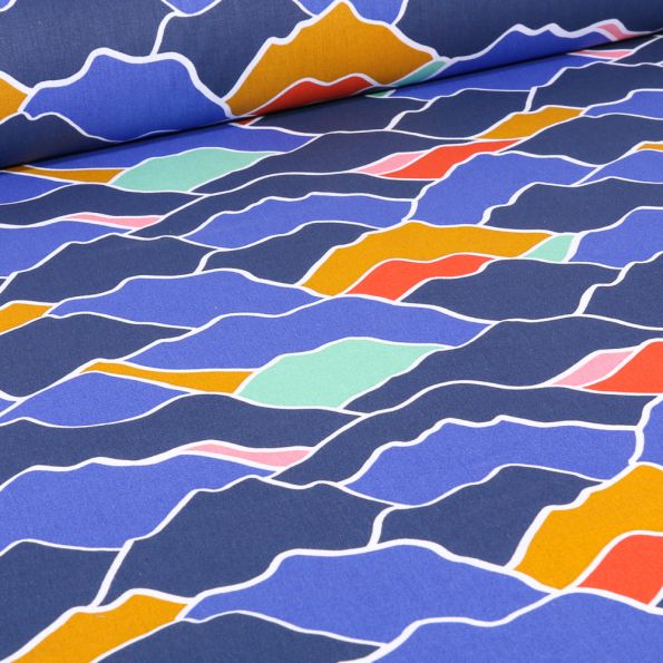 Tissu Coton imprimé Arty Monty sur fond Bleu nuit - Par 10 cm