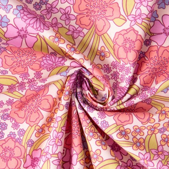 Tissu Coton imprimé Arty Fleurs Myrta sur fond Blanc cassé - Par 10 cm